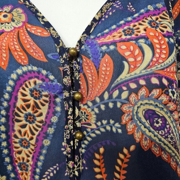 Chaps Blouse Blue Paisley Boho Cottage Peasant Casual Festival PM - Picture 3 of 12